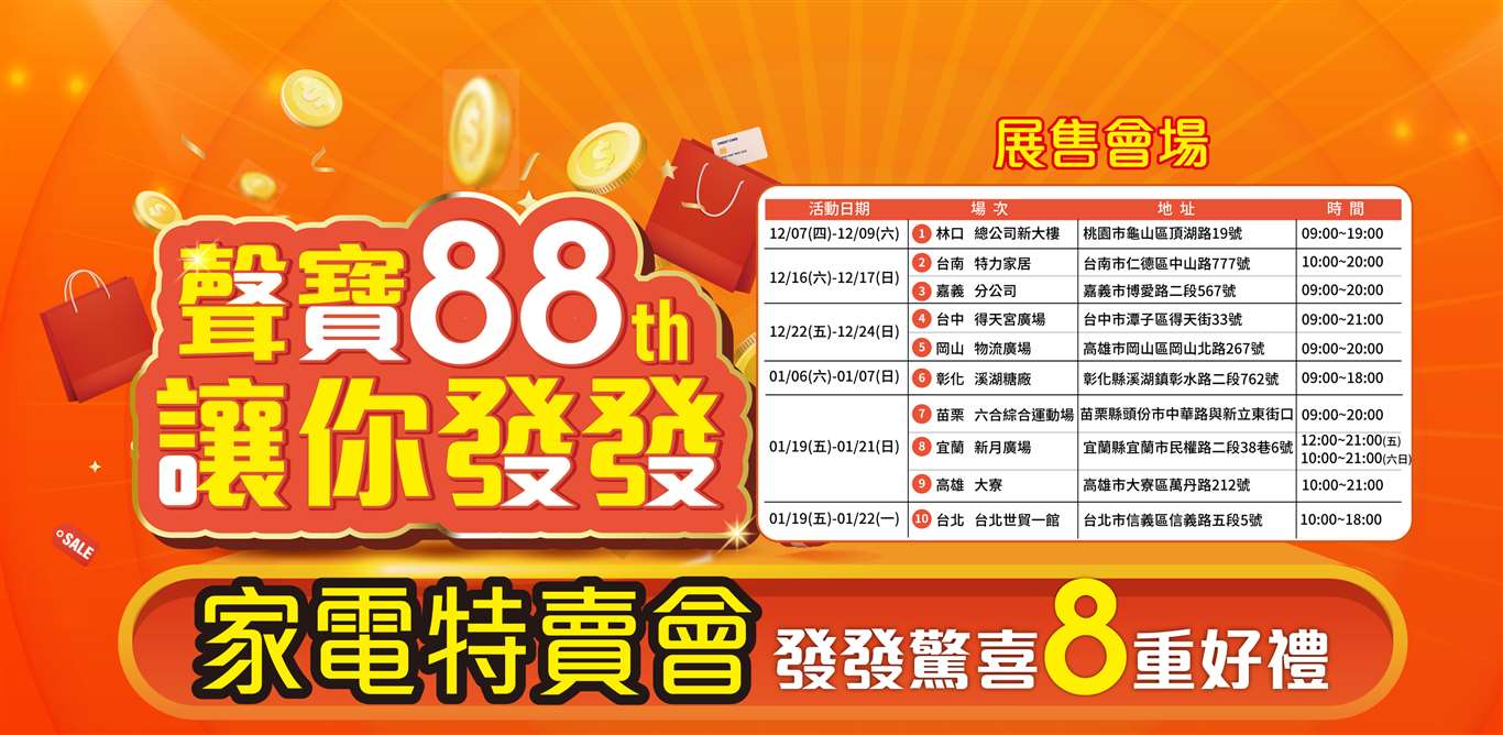 聲寶88讓你發發合展展售會